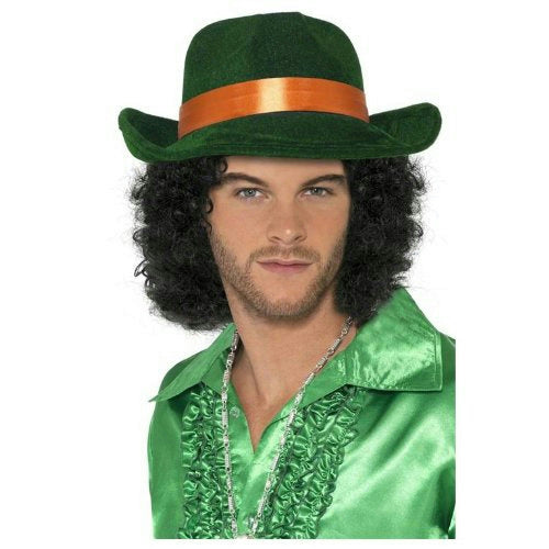 Green Pimp Fedora Hat with Orange Band Great for St. Patrick&