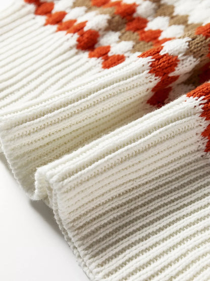 Stripe Eyelet Patterned Drop Shoulder Sweater