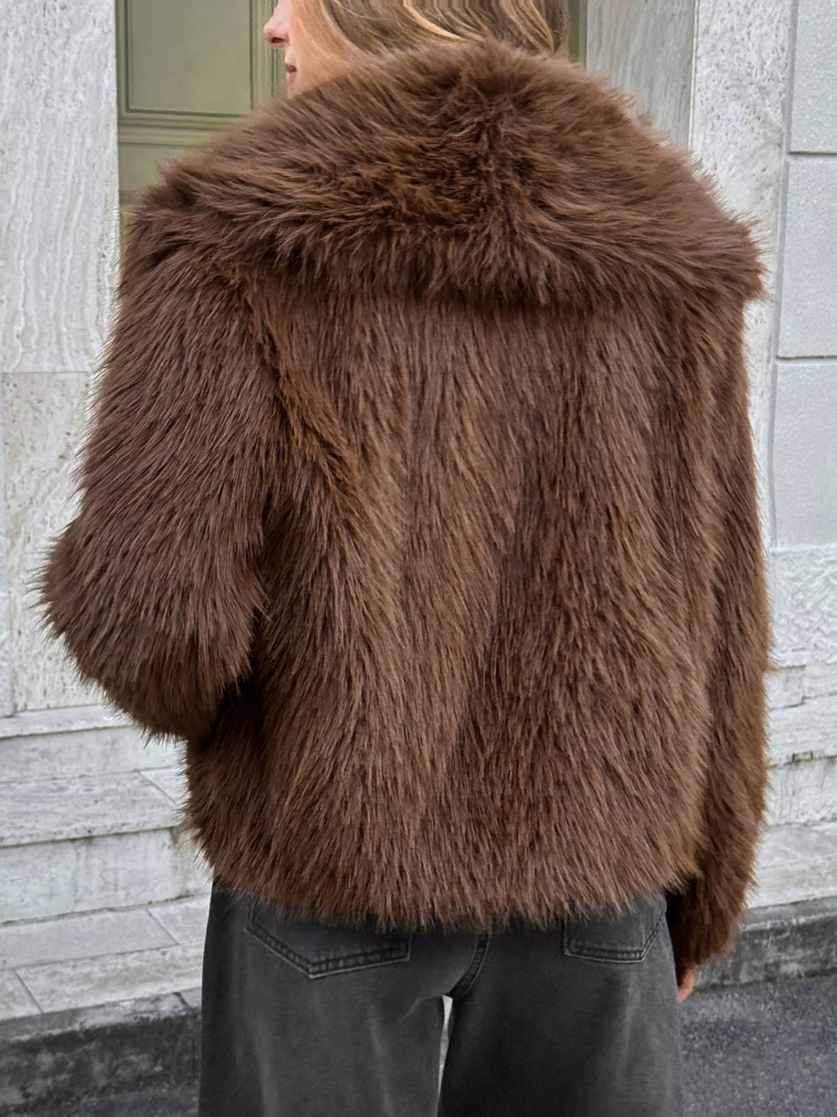Open Front Faux Fur Cropped Jacket