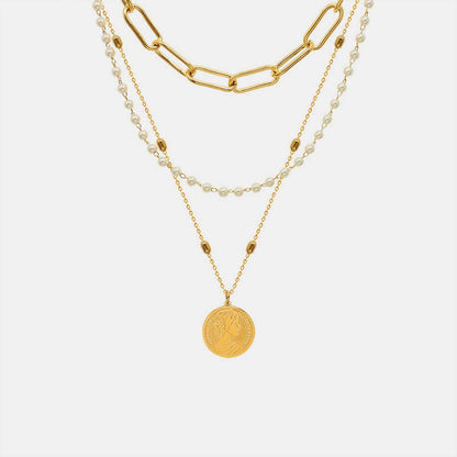 Synthetic Pearl Titanium Steel Three-Layered Necklace for Women