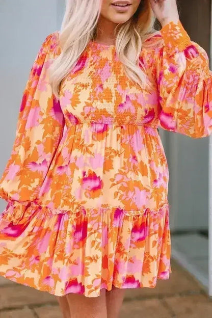 Abstract Smocked Bust Ruffle Mini Dress