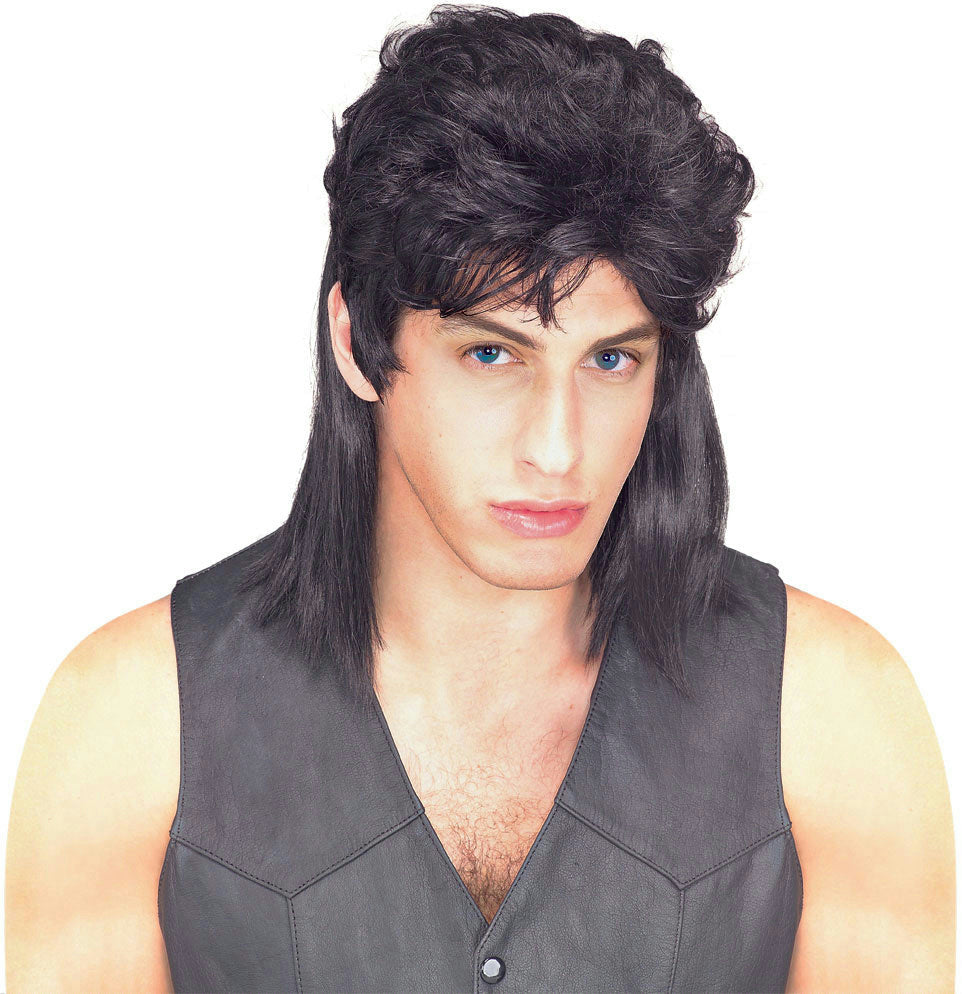 Black Mullet Shoulder Length Costume Wig