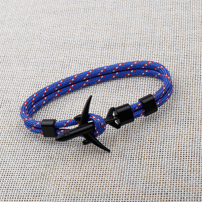 Modern Fashion Airplane Anchor Bracelets Men Charm Rope Chain Paracord Bracelet Women Male Air Force Style Wrap Metal Sport Hook Gift