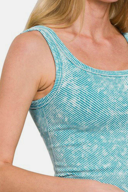 Zenana Washed Ribbed Scoop Neck Wide Strap Tank Top