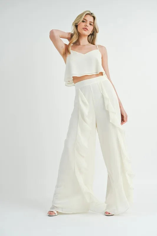MABLE Crop Cami and Ruffled Wide Leg Pants Set
