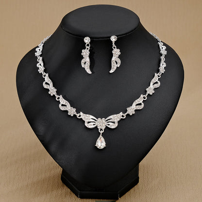 Rhinestone Pearl Earrings And Necklace Set Women