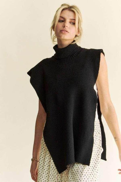 Davi &amp; Dani Side Split Turtleneck Sleeveless Knit Top
