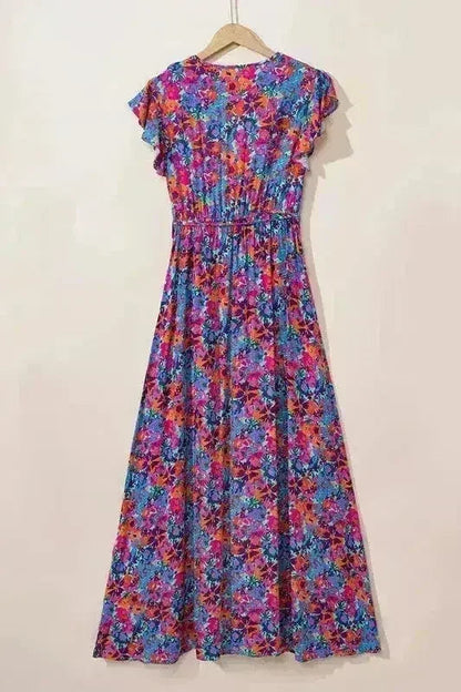 Floral Print V-Neck Wrap Maxi Dress - Women&
