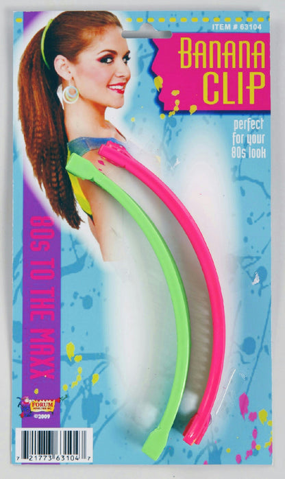 80s Banana Hair Clips Retro Accessory 2 Pack