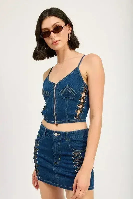 Lace Up Denim Mini Skirt for Women - 100% Cotton | Femstylo