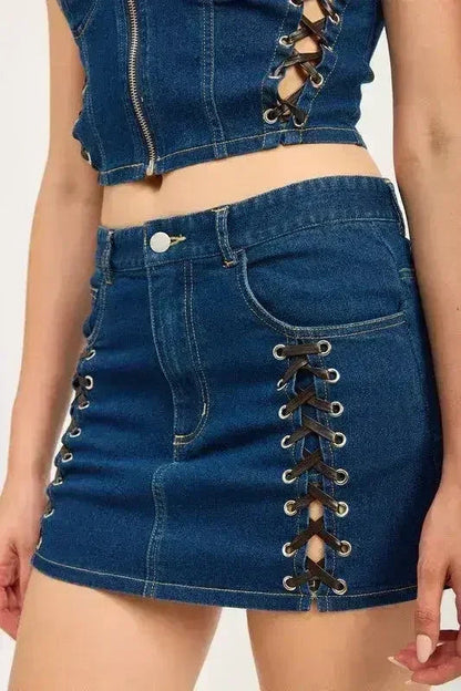 Lace Up Denim Mini Skirt for Women - 100% Cotton | Femstylo