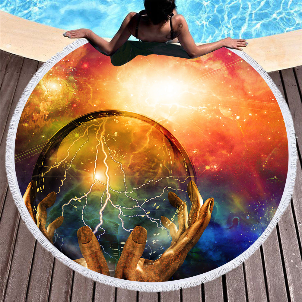 Retro round printed beach towel