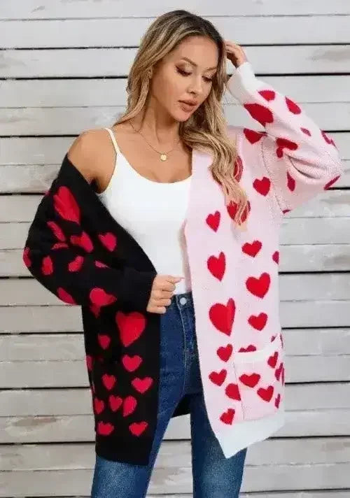 Two Tone Heart Cardigan - Oversized &amp; Cozy | S-XL | Femstylo