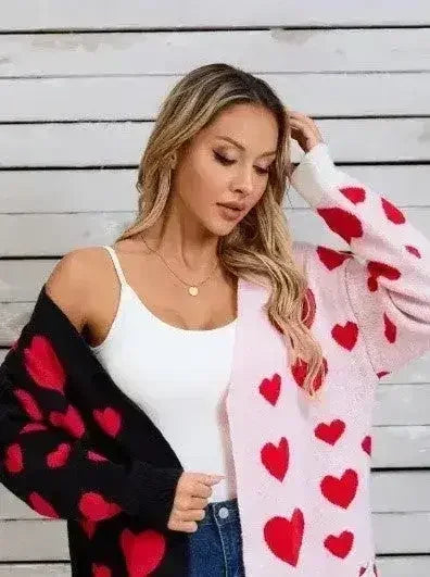 Two Tone Heart Cardigan - Oversized &amp; Cozy | S-XL | Femstylo