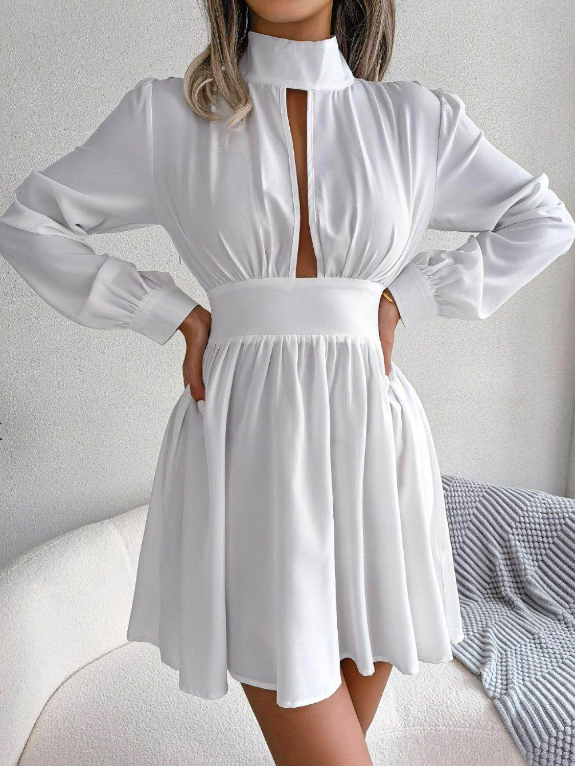 Cutout Turtleneck A-Line Mini Dress for Casual Wear