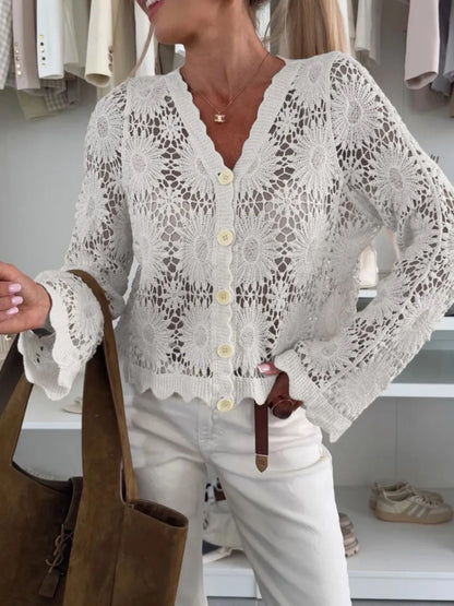 Lace V-Neck Button-Up Cardigan