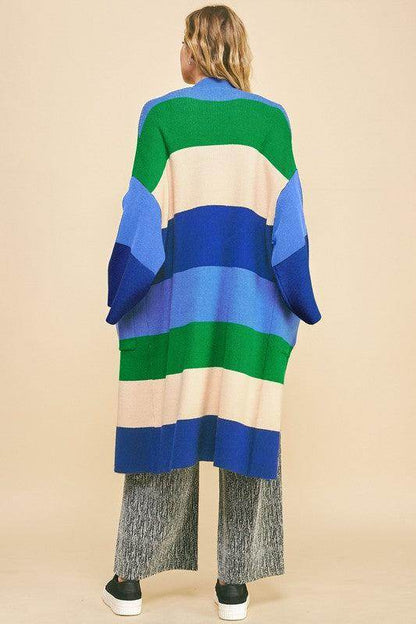 Davi &amp; Dani Color Block Kimono Sleeve Open Front Cardigan
