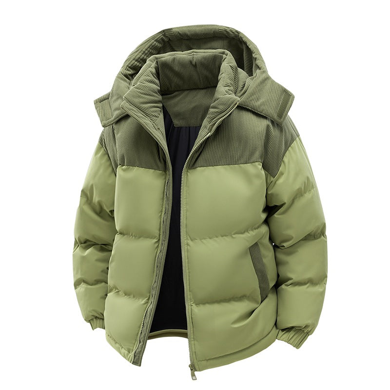 Thick Corduroy Patchwork Jacket Winter Zip-up Stand Collar Coat Casual Commuter Long-sleeved Cardigan Top Outwear Women&