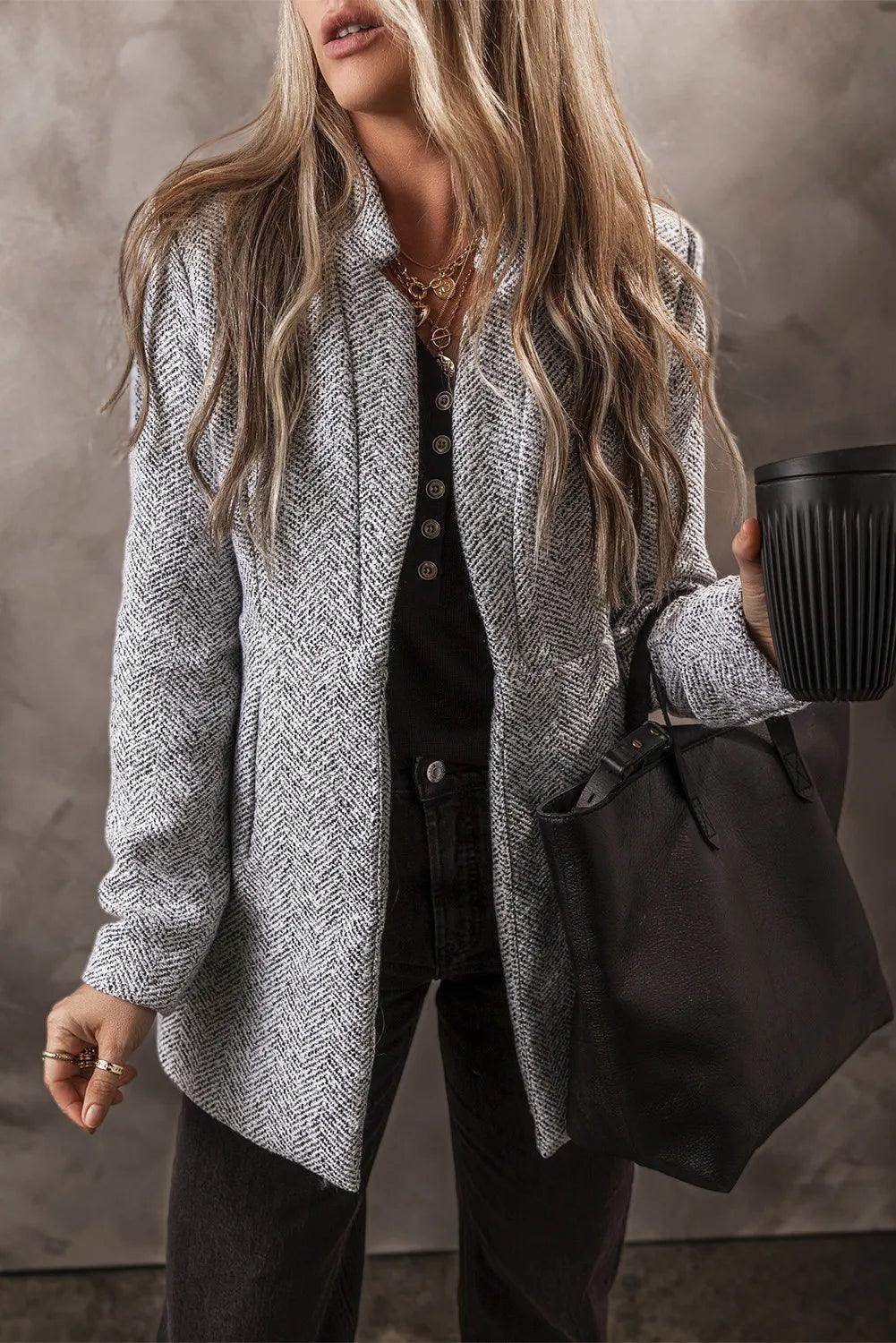 Open Front Long Sleeve Jacket for Women Casual Wear