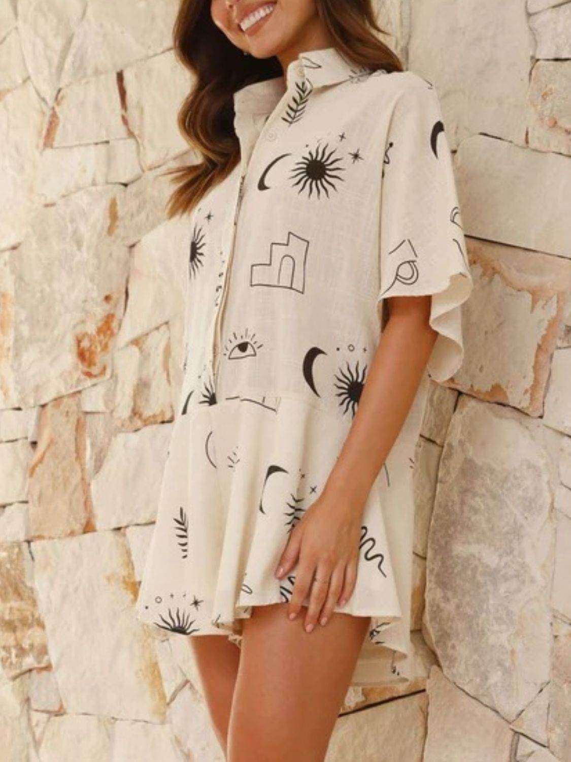 Printed Collared Neck Half Sleeve Romper For women