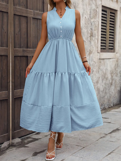 Notched Sleeveless Maxi Tank Dress