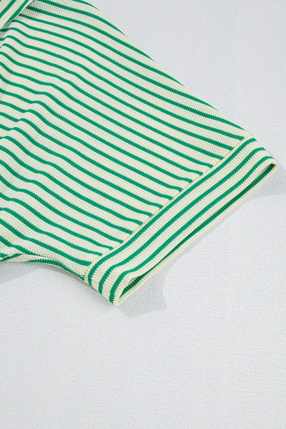 Striped Half Sleeve Tie Waist Romper