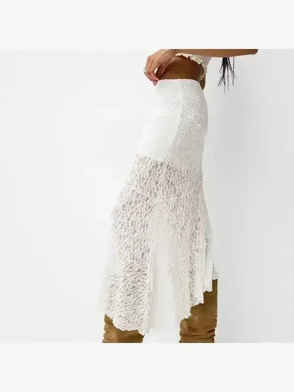 Lace Midi Skirt – Floral Elegance with Elastic Waist