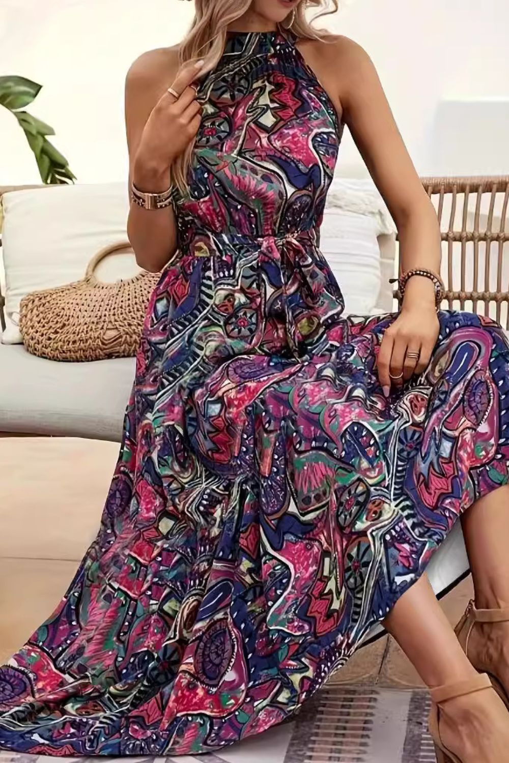 Elegant Floral Sleeveless Dress Lightweight &amp; Feminine Summer Essential Beautiful Print Dress