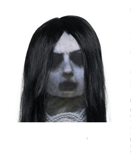 Adult Fabric Ghost Mask with Attached Long Black Wig