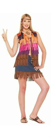 Hippie Faux Suede Multi-Colored Fringed Vest 60&