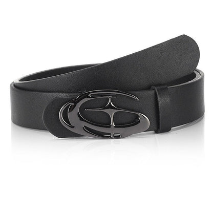 Niche Designerinspired Hollowedout Irregularshaped Buckle Womens Slim Leather Belt