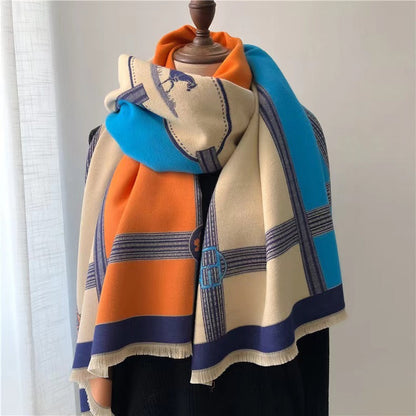 Korean Style Contrast Color Artificial Cashmere Scarf Women&