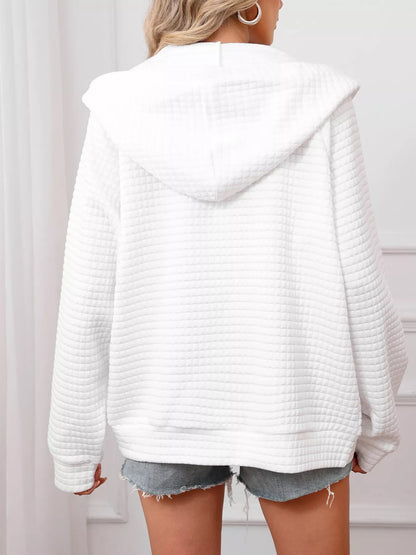 Full Size Textured Quilted Zip-Up Hooded Jacket Plus Size