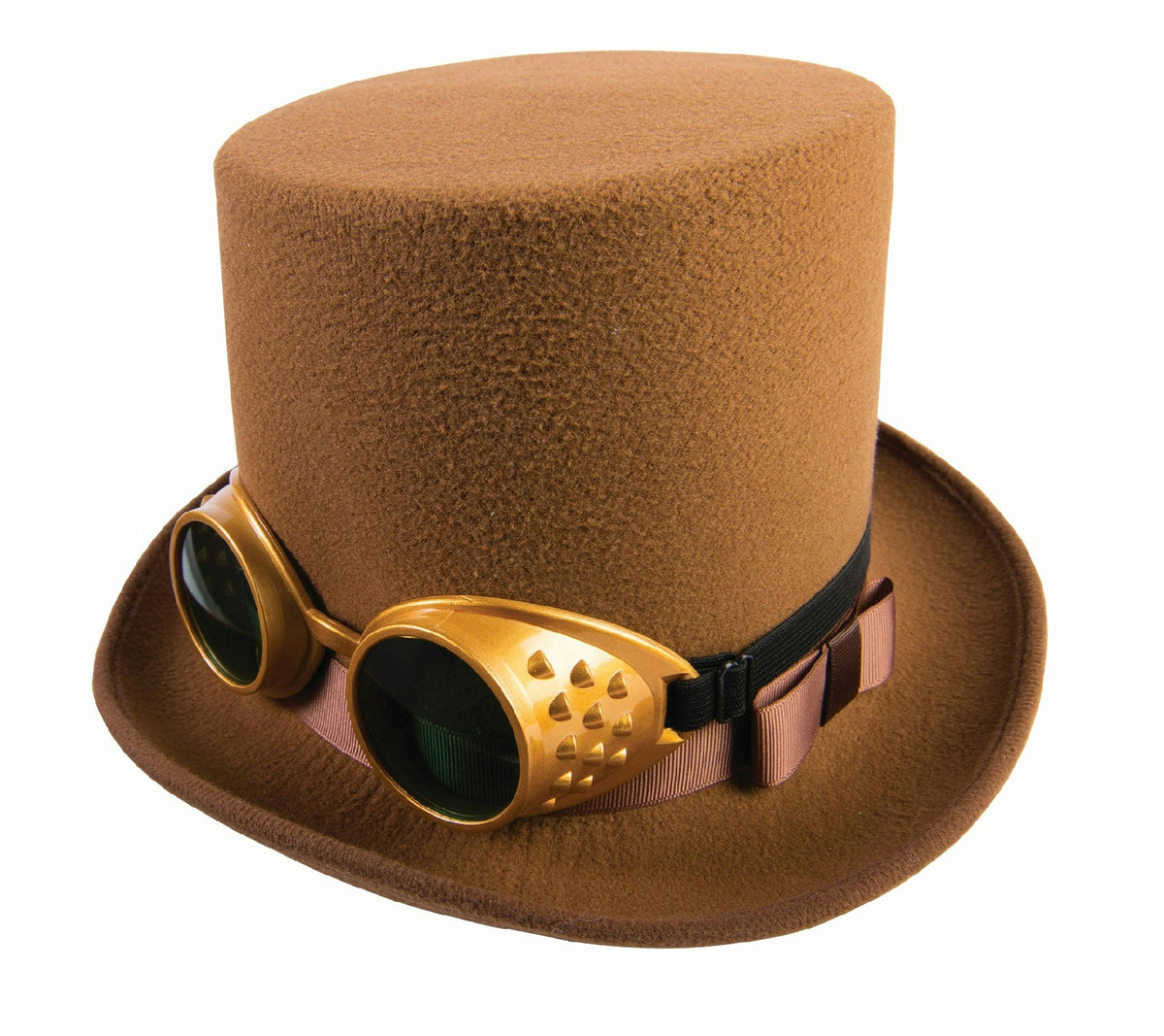 Steampunk Brown Top Hat with Gold Goggles