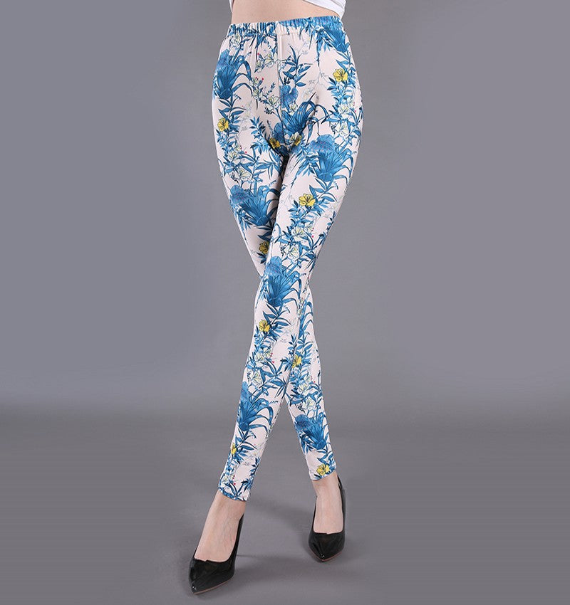 Spring and Summer Printed Milk Silk Leggings