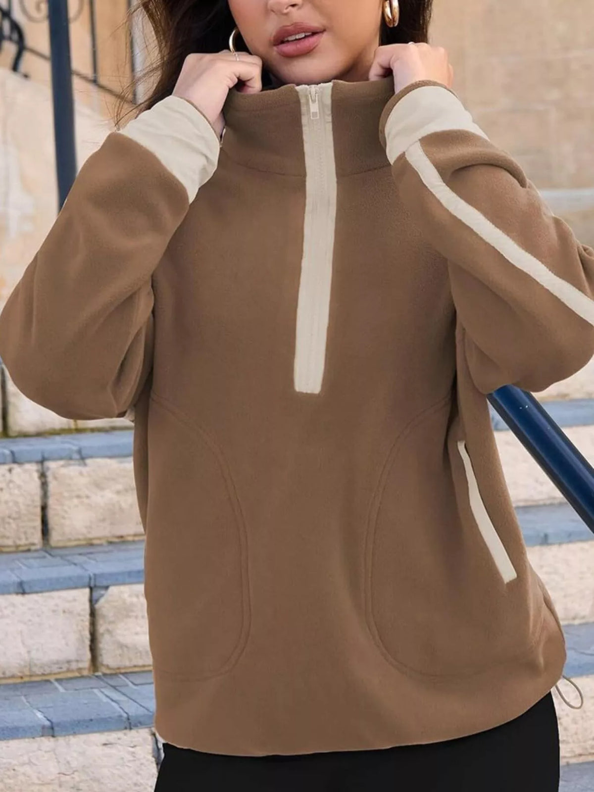 Half Zip Dropped Shoulder Sweatshirt