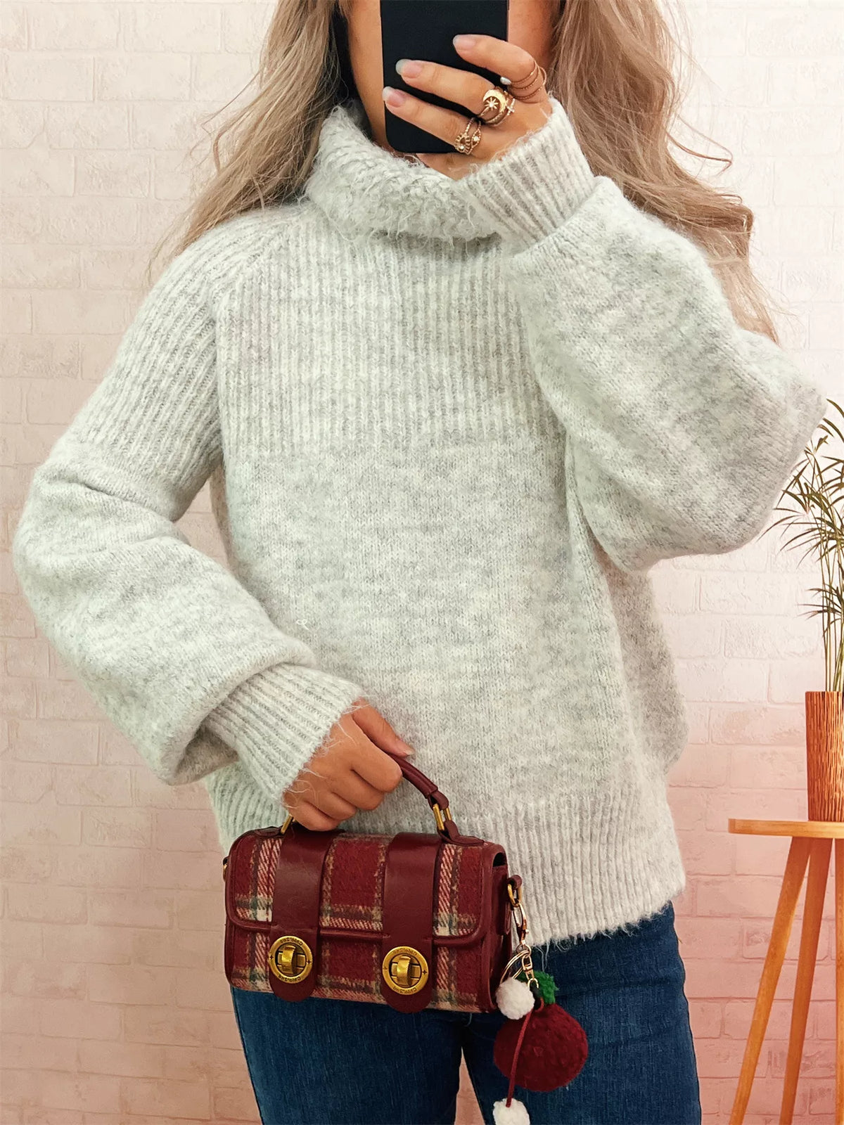Ribbed Turtleneck Long Sleeve Sweater