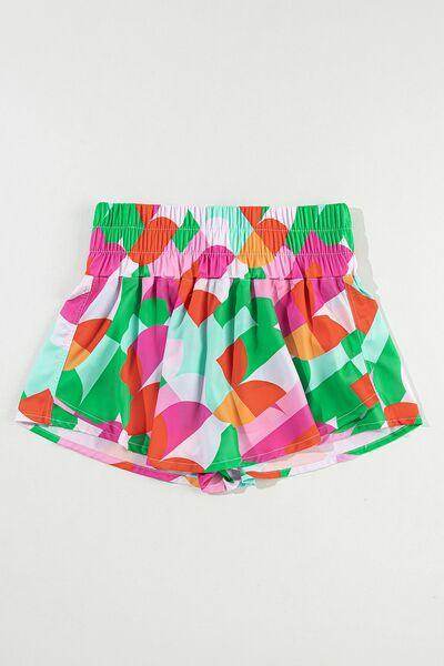 Smocked Contrast Print High Waist Skort for Women