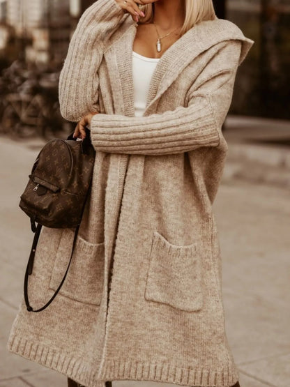 Full Size Hooded Knit Open Front Cardigan Plus Size