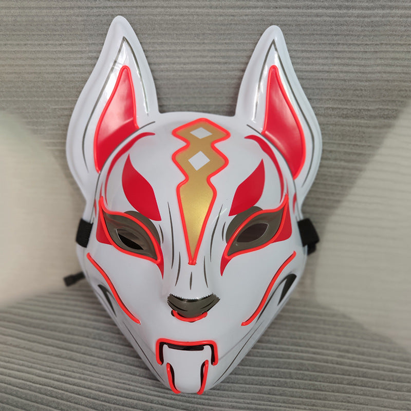 Glowing Cat Face Mask For Women Demon Slayer Cold Light Fox Mask Masquerade Cosplay Props Bar Haunted House Christmas Decor