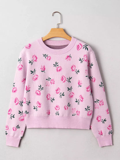 Floral Drop Shoulder Cropped Sweater