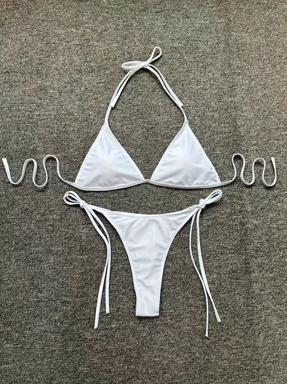 Bikini Leopard Print 2 Piece Swimsuit for Women – High Cut Lace-Up Backless Flattering Bikini Set with Halter Spaghetti Strap – Stretchy Sexy and Stylish Swimwear for Pool Beach and Summer Vacation