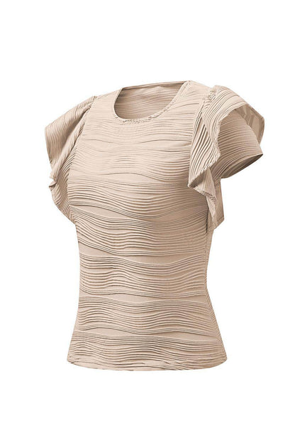 Textured Round Neck Cap Sleeve Top for Casual Style