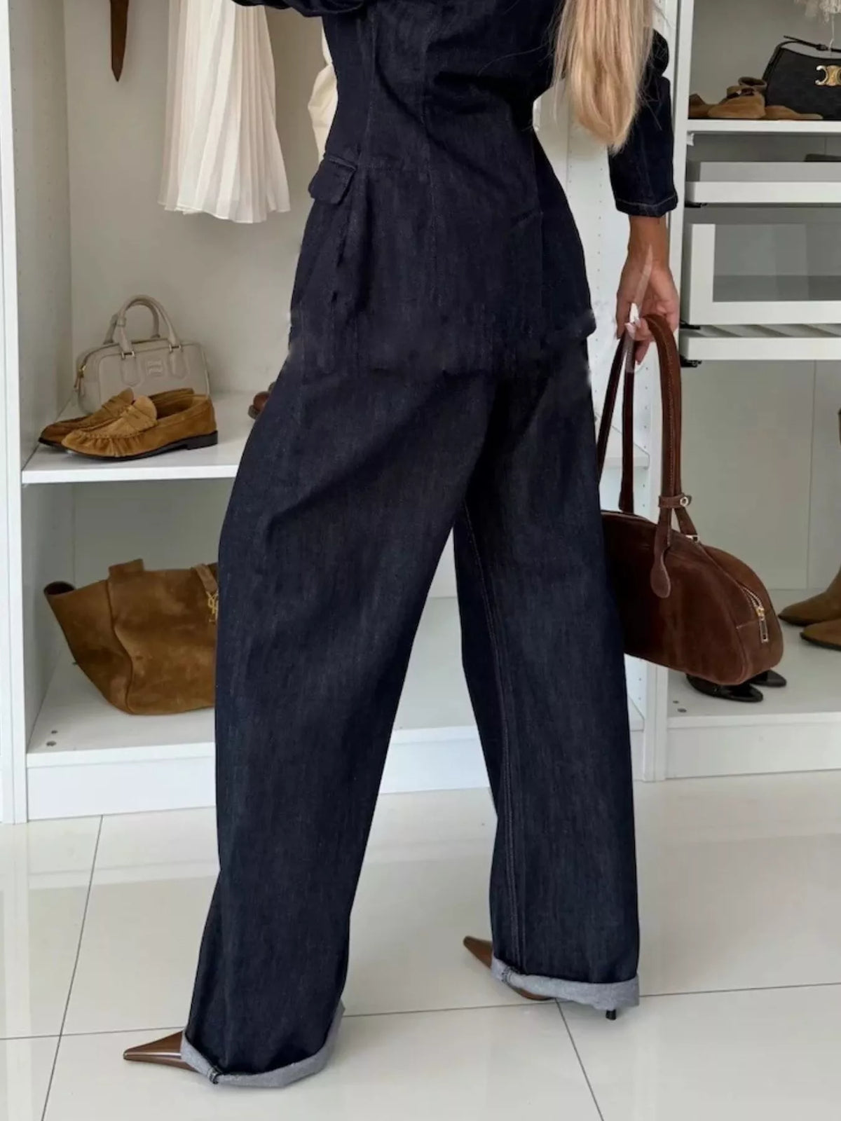 High-Waisted Wide-Leg Washed Jeans