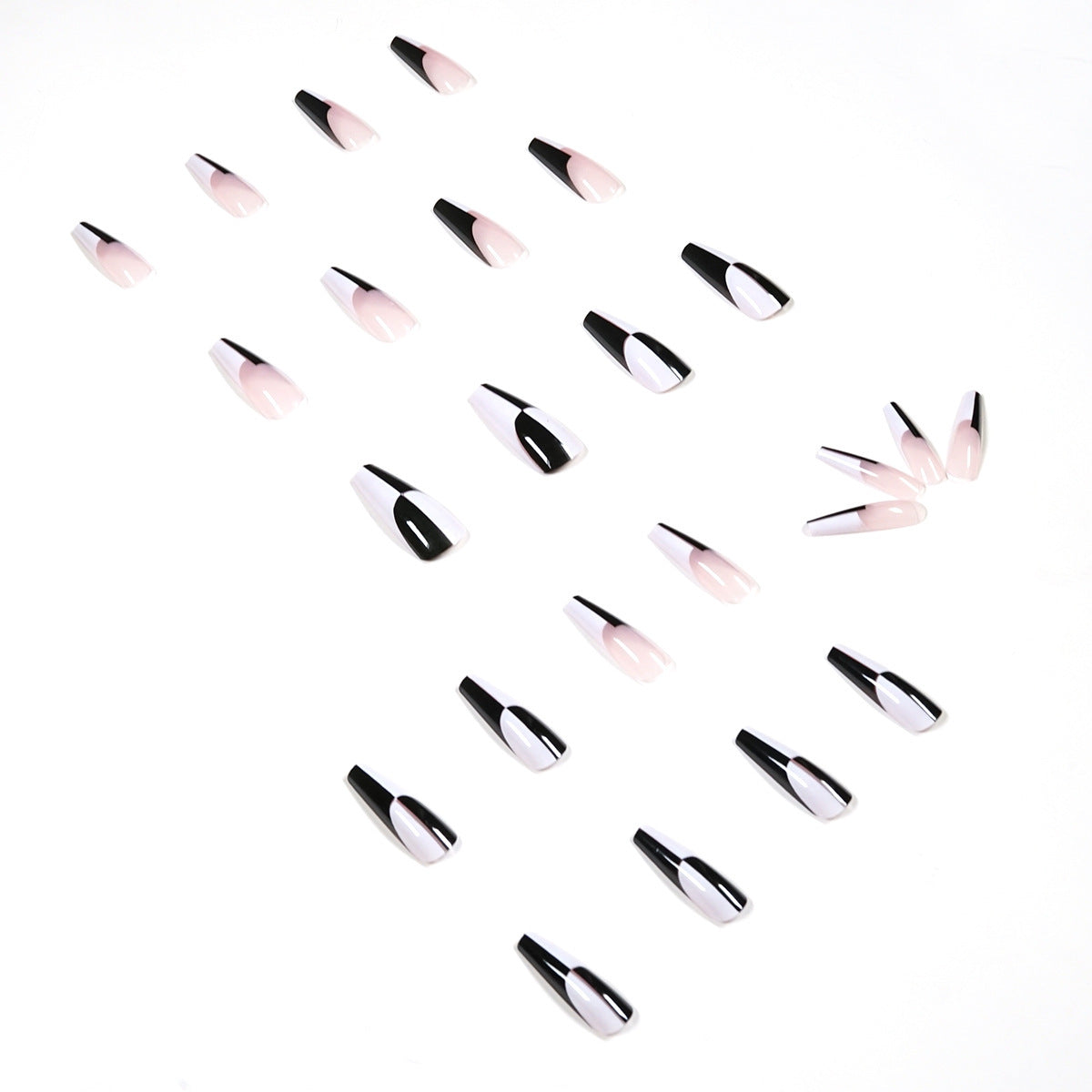 Black And White Long Nails Removable Nail Tip
