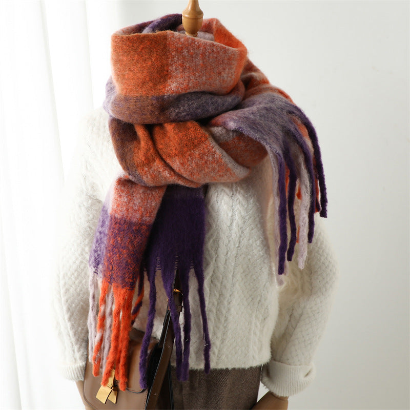 New Luxury Winter Soft Head Wraps Plaid Scarf Shawls Cashmere  Warm Cashmere Scarves Rainbow For Women
