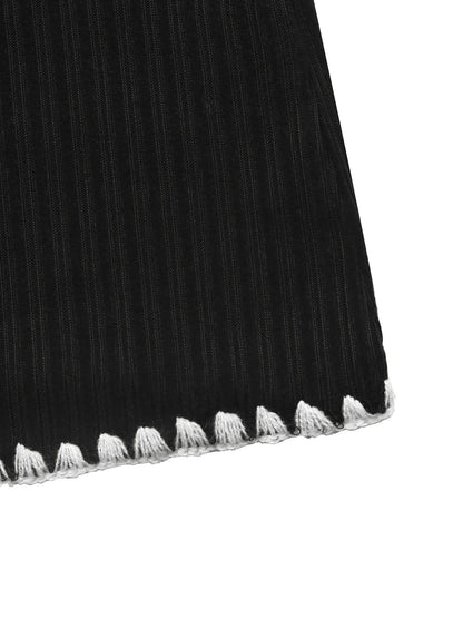 Contrast Trim Texture Long Sleeve Sweater Dress