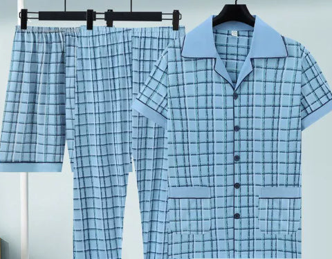 Pure Cotton Three-Piece Pajama Set For Men