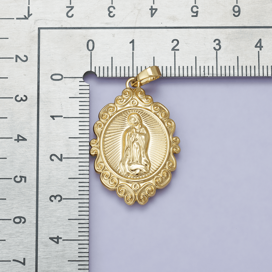 24K, 14K Gold Filled Miraculous Mother Mary Sunburst Artisan Religious Figure Pendant | H278
