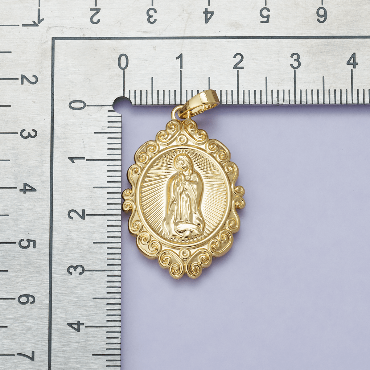24K, 14K Gold Filled Miraculous Mother Mary Sunburst Artisan Religious Figure Pendant | H278